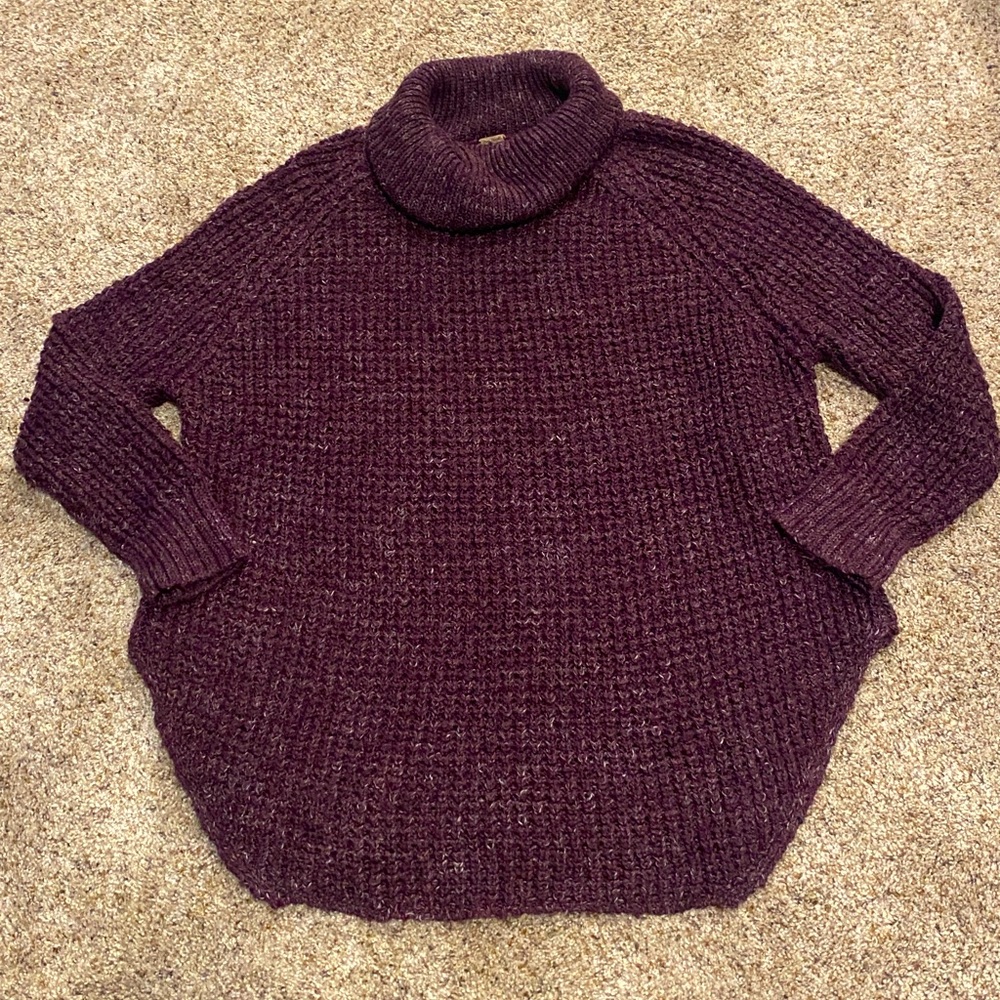 Free People Eggplant and white flecked oversized sweater with cowl neck - S